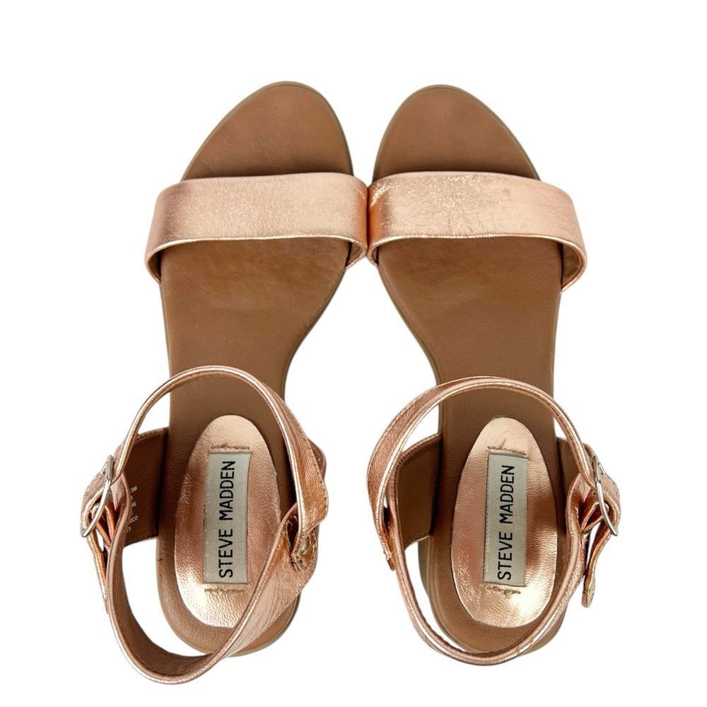 Steve Madden April Rose Gold Brown Chunky Sandals Block Heel Ankle Strap 7.5 - Picture 6 of 13